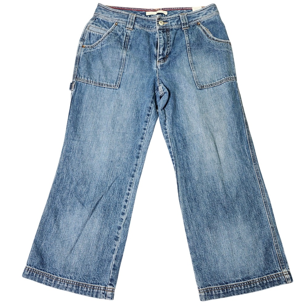 Tommy Hilfiger Womens 8 Carpenter Jeans Blue Wide Leg Utility Hammer Loop Denim
